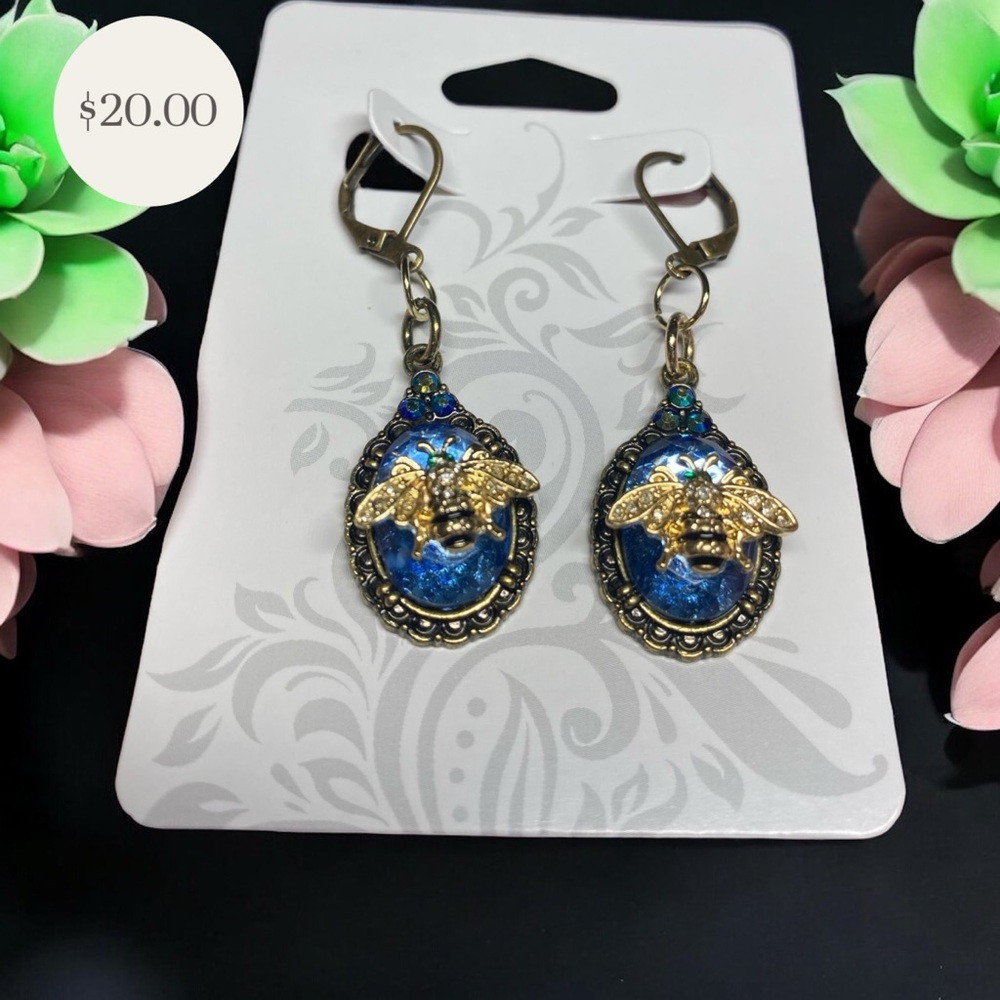 Chic Gold and Blue Bee Earrings